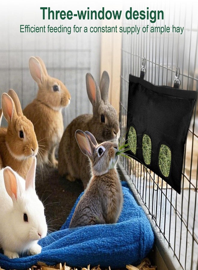 Qiuruoo 2 Pcs Rabbit Hay Feeder,Guinea Pig Hay Feeder,13×10.8 Inch Guinea Pig Bag,Small Animal Feeding Bag for Rabbits, Hamsters, Hedgehogs (3 Holes,Black) - Image 3